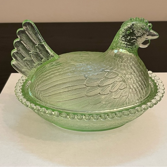 Other - Vintage green glass chicken shaped dish/ canister